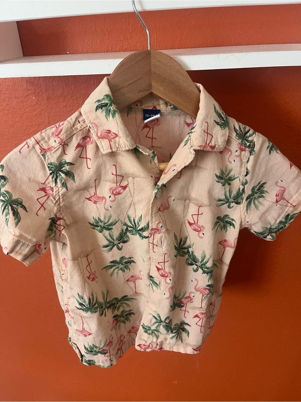 Old Navy Peach Flamingo Print Button-Up Shirt